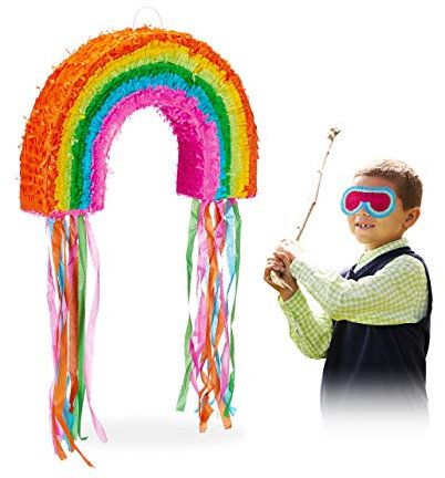 Relaxdays 10025179 Regenbogenfarben Regenbogen Aufhängen, für Kinder, Mädchen & Jungs, Geburtstag, zum selbst Befüllen, Piñata, bunt, Pinata einzeln