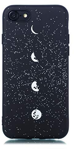CUAgain Compatible with iPhone 8/iPhone 7/iPhone SE 2020 Case Silicone Black Cute Planet Pattern Design iPhone 8 Cover Ultra Thin Slim Protective Pretty Bumper for Girls Boys Men Women,Moon