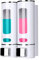 Distributeur de Savon Manuel Mural en ABS pour Shampoing ou Gel Nettoyant pour Les Mains 2X 400ml, Blanc