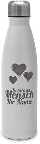 printplanet - Isolierte Trinkflasche mit Text oder Namen graviert - Edelstahl Thermo-Flasche mit Gravur, 500ml - Weiß - Motiv: Lieblingsmensch