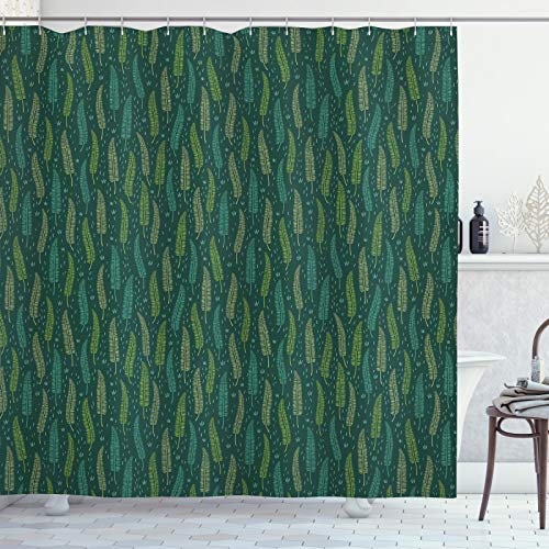 ABAKUHAUS Floral Rideau de Douche, Tropic Feuilles Exotiques Hawaï, Tissu Ensemble de Décor de Salle de Bain avec Crochets, 175 cm x 200 cm, Vert foncé
