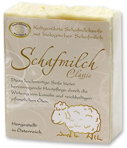 Florex Kaltgerührte Schafmilchseife - Classic - mit Lanolin für hervorragende Hautpflege mit reichhaltigen Ölen 150 g