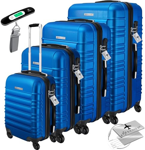 KESSER® 4tlg. Hartschalenkofferset Hartschalenkoffer Reisekoffer Set Reisekofferset Trolley Koffer 4 Rollen ABS-Hartschale Teleskopgriff Inkl. Kofferwaage + Gepäckanhänger Rollkoffer Schloss, S-M-L-XL