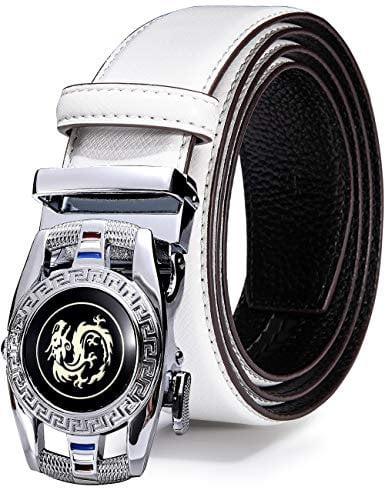 Barry.Wang White Leather Belt for Men Designer Dragon Buckle Fashion Waist Belt Business