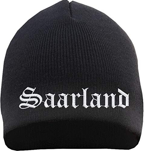 sostex Saarland Beanie Mütze - Altdeutsch - Bestickt - Strickmütze Wintermütze Einheitsgröße Schwarz