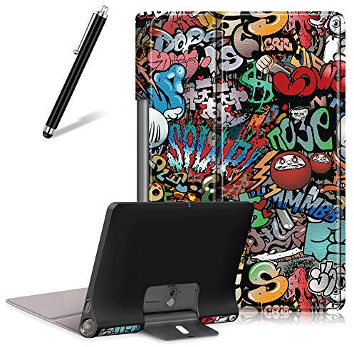 Artfeel Funda para Lenovo Yoga Smart Tab/Yoga Tab 5 YT-X705F 10.1, ultradelgada, ligera, de piel, plegable, con función atril, con tapa magnética, graffiti