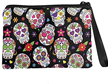 Chaqlin Sugar Skull Portemonnaie Geldbörse für Damen Damen,Flanell Mini Portemonnaie Tasche Schminktaschen Federmäppchen