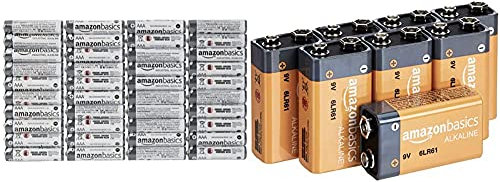 Amazon Basics AAA Industrie Alkalibatterien, 40er Pack & Everyday Alkalibatterien, 9 V, 8 Stück (Aussehen kann variieren)