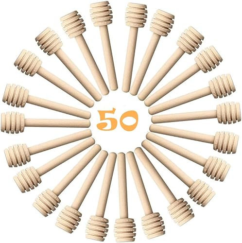 50 Stücke Honigstäbchen, Honiglöffel aus Holz Einzeln Verpackt Haushalt Holz Honigstab für Honiggläser Honigglas Dispense Drizzle (16CM)