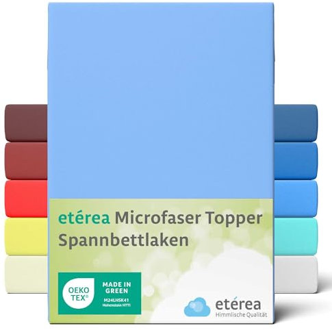 etérea Jersey Topper Spannbettlaken 180x200-200x200 cm Hellblau für 5-10 cm Steghöhe 100% Microfaser - Oekotex Spannbetttuch Matratzen Bett Bezug - Bettlaken 180x200cm - 200x200cm Blau