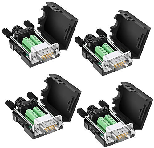 Dbilida DB9 Breakout Steckverbinder 4 Stecker, DB9 Lötloser Stecker RS232 D-SUB serielle Adapter 16mm dünner 9 Pin Port Klemmen Breakout Board mit Fall Lange Bolzen Endrohr