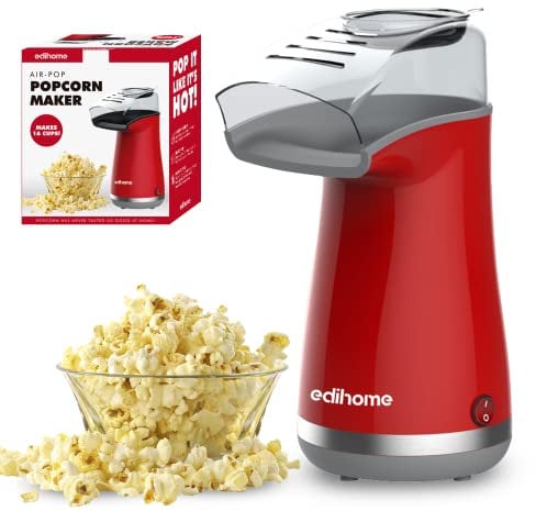 Edihome, Palomitera, Eléctrica, Máquina palomitas, 1200 W, Palomitero, Incluye Cuchara Dosificadora, Palomitas de Maíz listas en 2 minutos, Popcorn (Rojo)