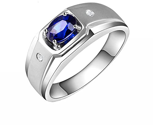 AMDXD Ring Für Herren Schmuck 750 Weißgold 18K mit Saphir 1.08ct und Diamant Verlobungsring Silber, Partner Geschenke, Gr.63 (20.1)