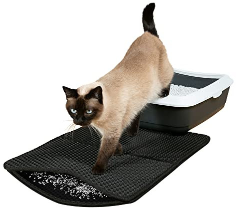 Lascano® Katzenklo Matte Faltbar | Katzenstreu Matte 60 x 45 cm | Katzenklo Vorleger und Unterlage | Abwaschbare Katzenmatte für Katzentoiletten | Mehr Hygiene & Sauberkeit (Schwarz)