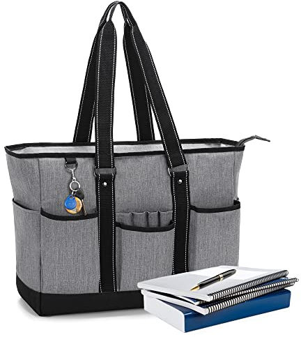 Damero Lehrertasche mit gepolstertem Laptopfach, Lehrer-Arbeitstasche für Frauen, Lehrer Schultertasche mit mehreren Taschen für Lehrerbedarf, Grau