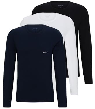 BOSS Mens LSShirtRN 3P Classic Three-Pack of Underwear T-Shirts in Cotton with Logos