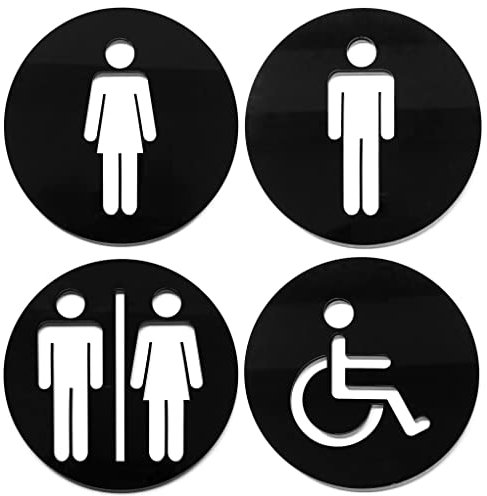 GOYAPRINT Aseos Carteles en Relieve Pack de 4 ud Cartel Baños Señales WC Mujer Hombre Discapacitado Aseos Privado (Hombre/Mujer/Mixto/Discapacitado)