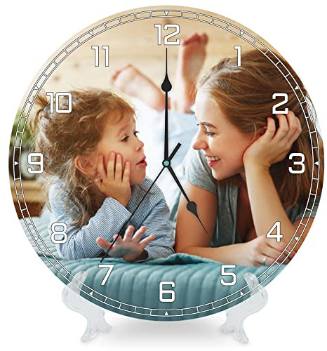 witfox Runde Personalisierte Wanduhr mit Foto Text – personalisierte Uhr Deko, Digitale Wanduhr mit Halterung Für Schlafzimmer, Wohnzimmer, Küche – PVC 40,6 cm