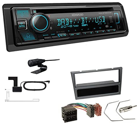 Kenwood KDC-BT560DAB 1-DIN Autoradio CD-Tuner mit Bluetooth Digitalradio DAB+ inkl. Einbauset passend für Opel Corsa C 2000-2004 Charcoal-metallic