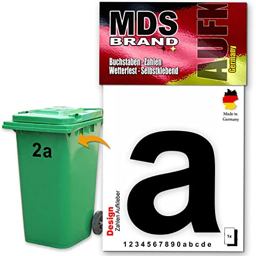 MDS Brand Design 15cm Zahlen Aufkleber Selbstklebende Klebezahlen für Briefkasten, Mülltonne & Hausnummeren Aufkleber für Außen & Innen, D-15 (a, Schwarz)