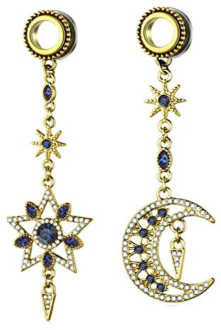 Ayoiow 2 STK Chirurgenstahl Plug, Ohr Plug 6mm Mond Stern Anhänger Ohr Plug Flesh Tunnel, Gold