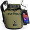 Earth Pak Dry Bag – Wasserdichter Packsack mit Schultergurt und wasserfester Handyhülle – Ideale Rolltop Tasche beim Kajak Fahren, Wandern, Camping, Angeln, Bootfahren und Rafting (Waldgrün, 5L)