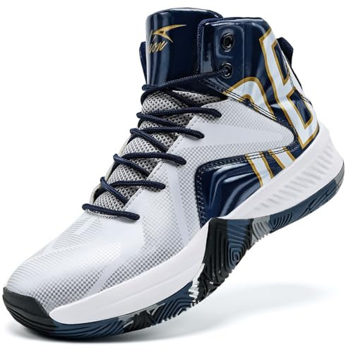 ASHION Herren Basketballschuhe High-Top Sportschuhe Tennis Schuhe Herren Gym Sneaker Hallenschuhe,Weiß und Blau,42 EU