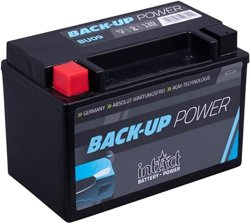 intAct AGM Zusatzbatterie 12V 9Ah 120A, wartungsfreie AGM Backup Batterie, ideal als PKW Stützbatterie für Hifi-Systeme und weitere Zusatzfunktionen, Maße (LxBxH): 150x87x105mm, Pluspol links