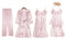QraraZL Femme 5 Pièces Satin Pyjama Set, Dentelle Kimono Robe Pyjama Set, Sexy Négligé Short et Pantalon Long Chemise de Nuit 5-pièces, avec Coussinets de Sein Rose XL