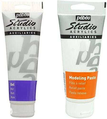 PEBEO Studio Matt Gel 250 ml, APSMG250 & 524128 Studio Acrylics Auxiliaries - Modelling Paste 100ml tube,White