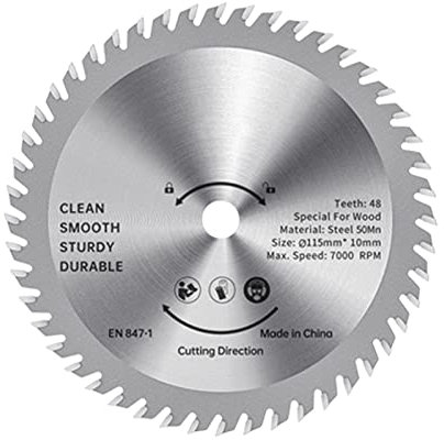 Irfora Lame de scie circulaire TCT - 115 mm - Coupe-bois - Acier allié - 48 dents - Scie prête à l'emploi - Pour le travail du bois - Coupe lisse - 32 mm - Mandrin