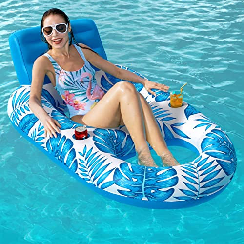 Luftmatratze Wasser Schwimmstuhl,Schwimmbett mit GeträNkehaltern Ausgestattet 140x92x64cm,Aufblasbare WasserhäNgematte,Strandmatte für Erwachsene und Kinder,Sommer Im Freien Wassermatratze