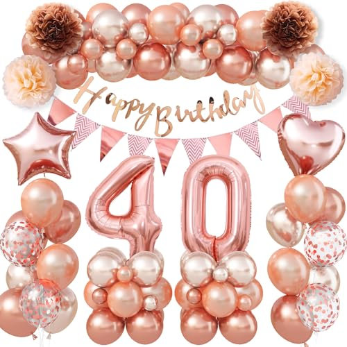 40th Birthday Decorations for Women Rose Gold, Happy 40th Birthday Party Decoration and Balloon 40th Birthday Banner Number 30 Birthday Balloons Tower Stand for Her 40 Year Old Birthday Party Supplies