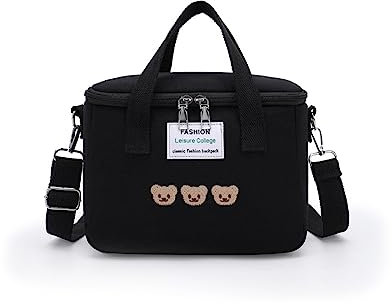 PORRASSO Bolsa de Almuerzo Aislada Bolsa Aislamiento Isotermica Bolsa Nevera Bolsa Comida para Mujeres Adolescentes Niño Escuela Oficina Picnic Negro