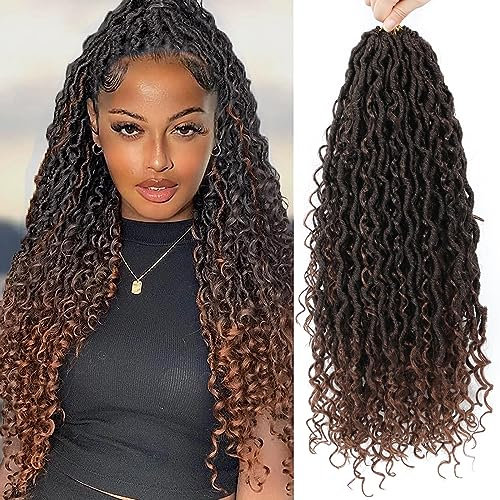 BLUONASI Goddess Locs Crochet Hair, 18 Inch New Goddess Faux Locs Crochet Hair for Black Women, River Locs Crochet Hair with Curly Ends (45 cm(Lot de 6), T1B/30#)