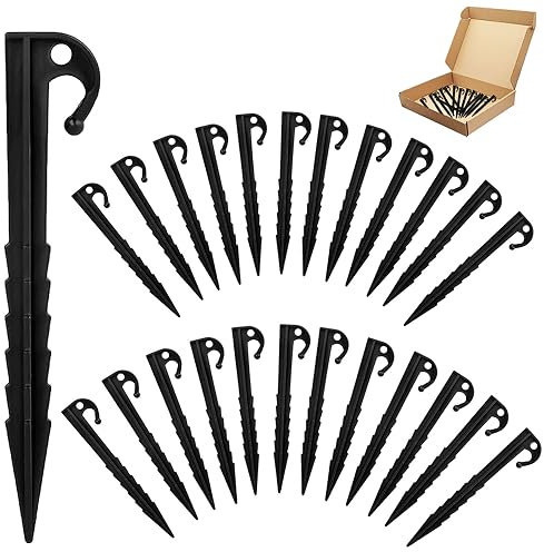 20 Plastic Tent Nails, Serrated Design Heavy Duty Plastic Camping Nails for Fixed Tent Tarpaulin Awning Mat Outdoor Camping Beach Garden Lawn Accessories (Black)