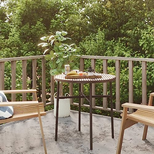FIRBNUS Teetisch Braun 45 cm Polyrattan Gartentisch Couchtisch Runder Tisch Tisch Bar Tisch Bistrotisch Kaffeetisch Rattan Outdoor