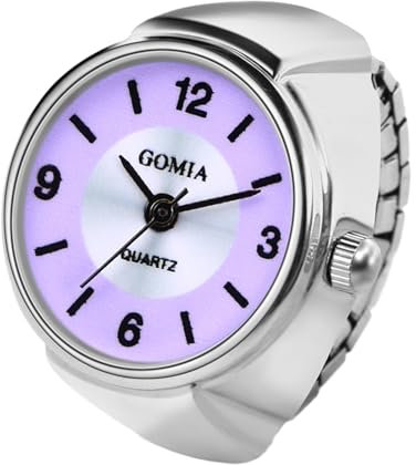 JewelryWe Ringuhr Fingeruhr Damen Elastisch - Klassische Einfache Analog Quarz Fingerringuhr Ring Uhr Uhrenring mit Lila Rundem Zifferblatt und Legierung Elastisch Band