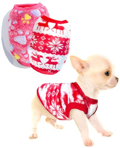 2 Stück Teetasse Hundekleidung – Weihnachts-Outfit Welpenpullover für extra kleine Hunde – Chihuahua-Pullover – Xmas Haustier Welpen Katze Kleidung (XXS)