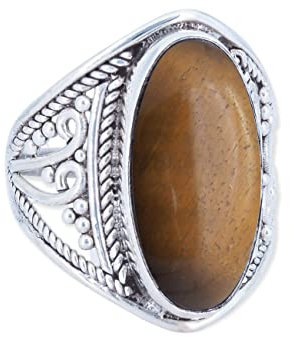 Ring 925 Silber Tigerauge brauner Stein Edelstein echt Silber Damen Sterling Silber Geschenk (MRG-083-18-(66))