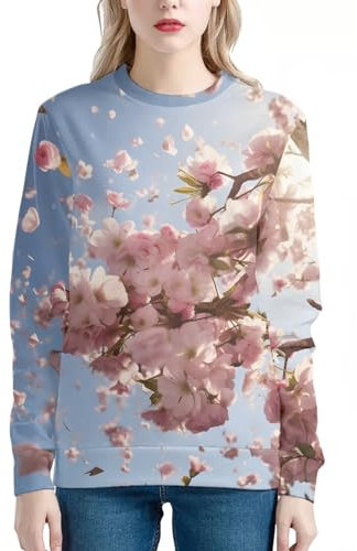 JooMeryer Pull à col rond Van Gogh Nuit étoilée 3D pour femme, Cerisier en fleurs, 3X-Large