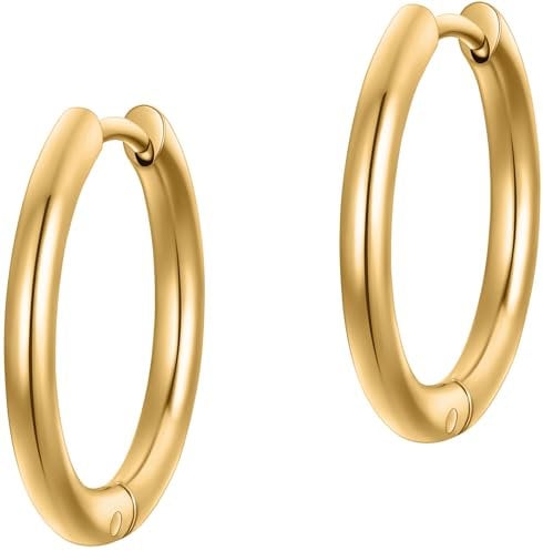 day.berlin Kleine Creolen Lola in Gold 18k vergoldet, Damen Ohrringe 17mm Durchmesser, 2mm stark aus 316L Edelstahl, nickelfrei und wasserfest