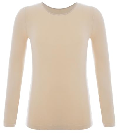 ranrann Kinder Mädchen Thermohemd Langarm Unterhemd Thermounterwäsche Rundhals Oberteil Pullover in Hautfarbe Schwarz Weiß