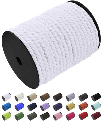 Uiopa Corde Macramé 8mm x 40m, Fil Macramé Coton Corde Coton Naturelle, Ficelle Cordon Macramé Cordelette 8mm pour Tenture Murale, Porte Plante Mural, Rideau, Décoration Bohème (Blanc)