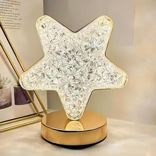 Yinhamnl Table Lamp, Touch Control Crystal lamp with 3 Colors, USB Rechargeable Beside Lamp, Cute Night Light for Bedroom Living Room Home Decor (Star)