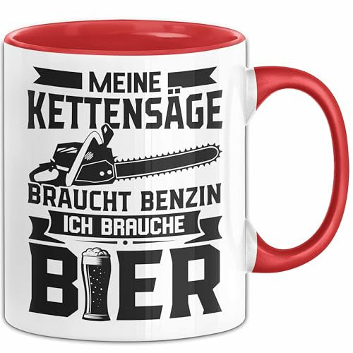 Waldarbeiter Tasse Geschenk Meine Kettensäge Braucht Benzin Holzernte Holz Schneiden Geburtstag Kaffee-Becher (Rot)