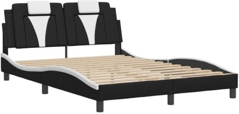 vidaXL Bettgestell, Bett Viana ohne Matratze, Bettrahmen mit Lattenrost, Doppelbett für Schlafzimmer, SchlafzimmerBettgestell Schwarz Weiß 140x190cm Kunstleder