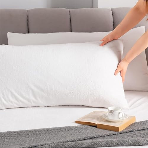 PRIME LINENS Terry Towel 100% Waterproof Pillow Protectors 2 Pack Zipper Closure Breathable Soft Waterproof Pillowcases Microfiber Pillow Cover Protector (Pack of 2 | 50 x 75 cm)
