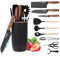 Cooking Utensils Set, 10-Pieces Kitchen Utensils and Knife Set with Block, Silicone Cooking Utensils Set, Sharp Stainless Steel Chef Knife Set, Home Kitchenware Cookware with Holder (Black)