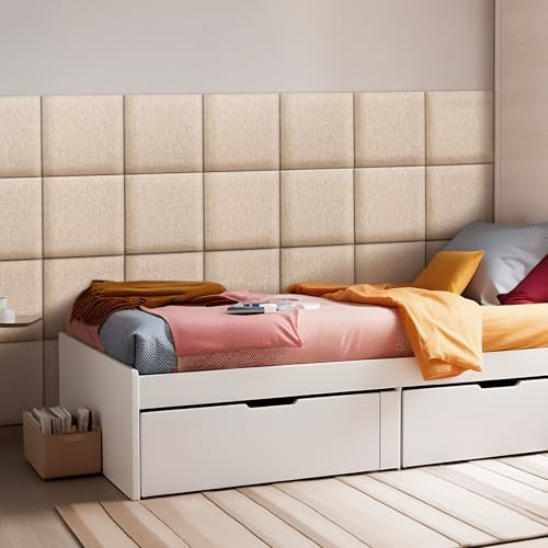 [neu.haus] Wandkissen Carpino 4er Set 30 x 30 cm Wandpolster Textil Beige Wandpaneele gepolstert Kopfteil für Bett Polsterpaneel zum Kleben